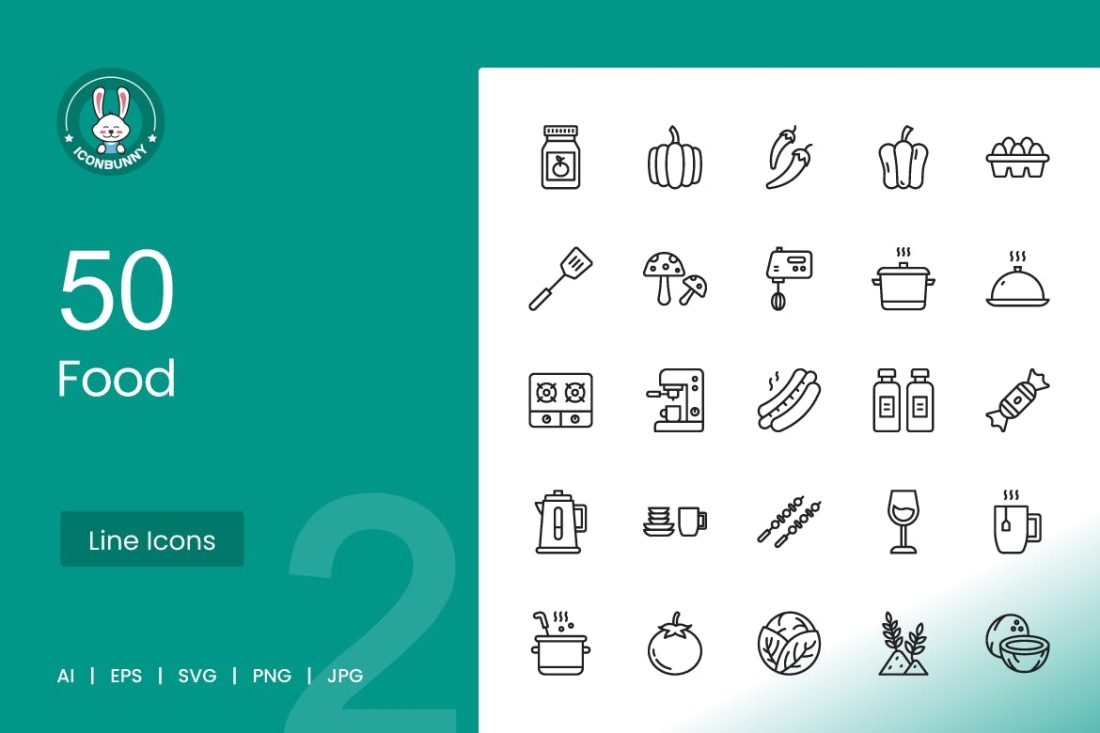 50 Food Line Icons