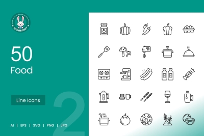 50 Food Line Icons