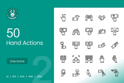 50 Hand Actions Line Icons