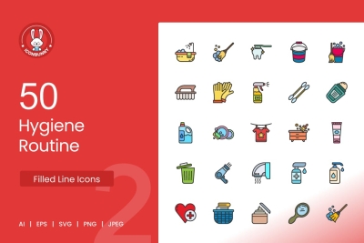 50 Hygiene Routine Filled Line Icons