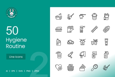 50 Hygiene Routine Line Icons