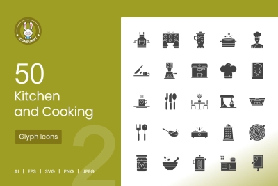 50 Kitchen and Cooking Glyph Icons