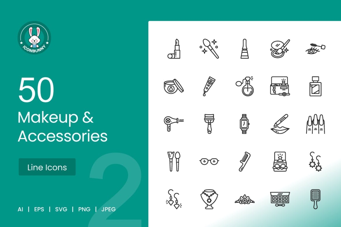 50 Makeup & Accessories Line Icons