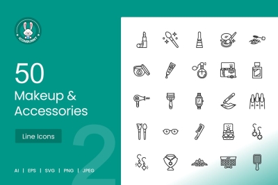 50 Makeup & Accessories Line Icons