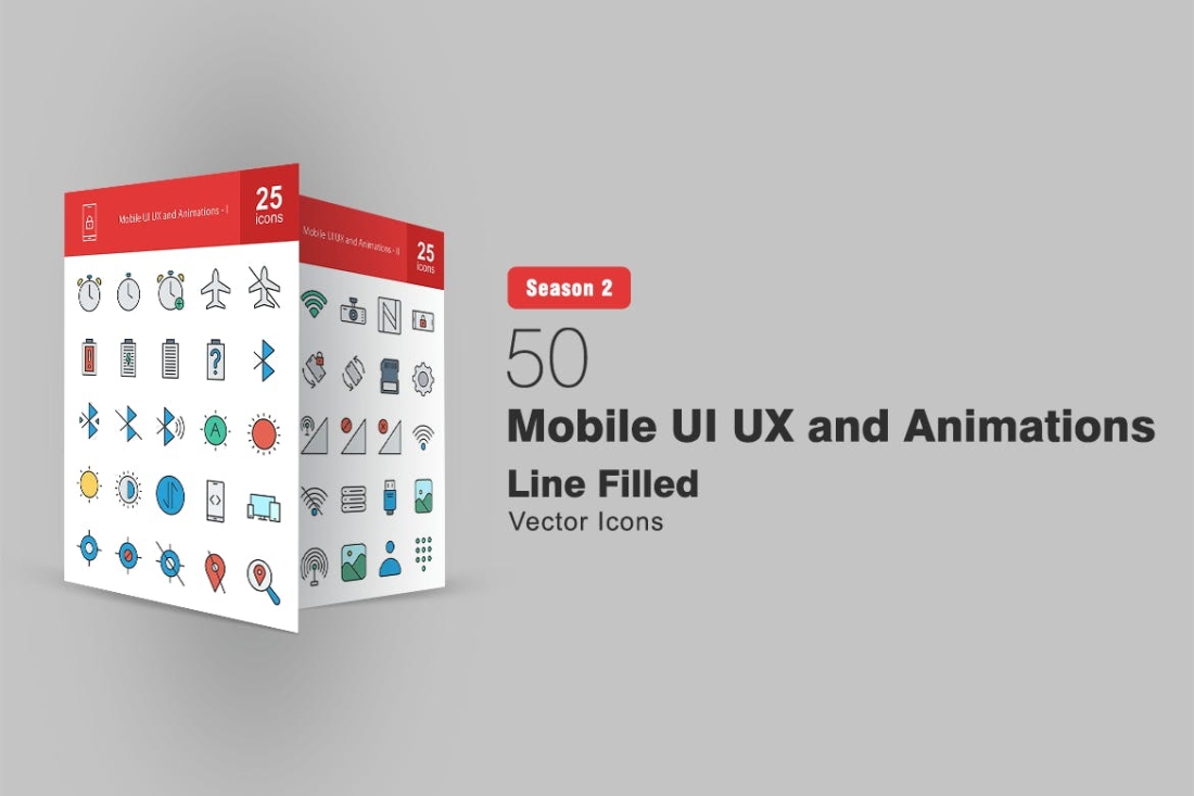 50 MOBILE UI AND UX Filled Line Icons