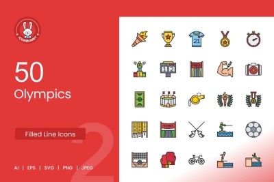 50 Olympics Filled Line Icons