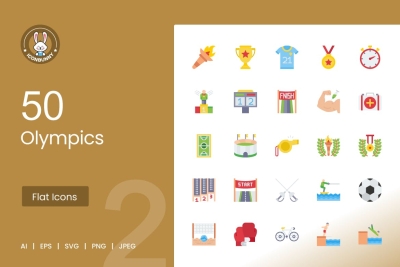 50 Olympics Flat Multicolor  Icons