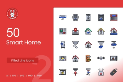 50 Smart Home Filled Line Icons