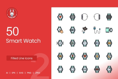 50 Smart Watch Filled Line Icons