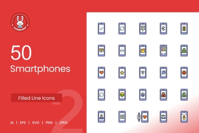 50 Smartphone Filled Line Icons