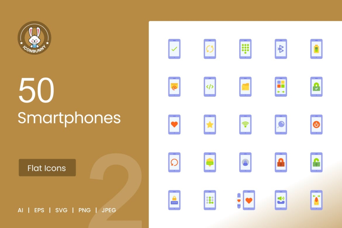 50 Smartphone Flat Multicolor Icons