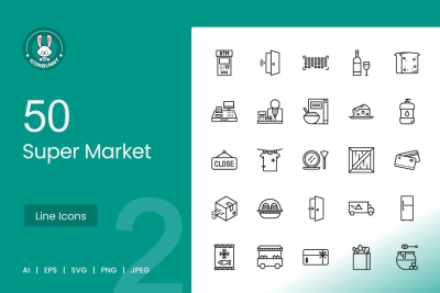 50 Super Market Line Icons