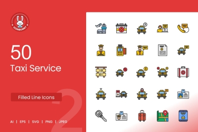 50 Taxi Service filled Line Icons
