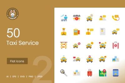50 Taxi Service Flat Multicolor Icons