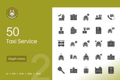 50 Taxi Service Glyph  Icons