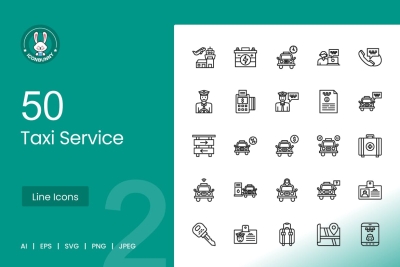 50 Taxi Service Line Icons