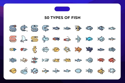 50 Types of Fish Icons