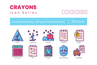 50 Vacation Planning - Skiing and Snowboarding Ico