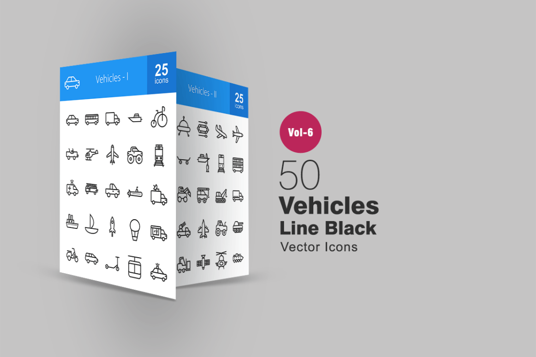50 Vehicles Line Icons