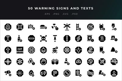 50 Warning Signs And Texts Icons