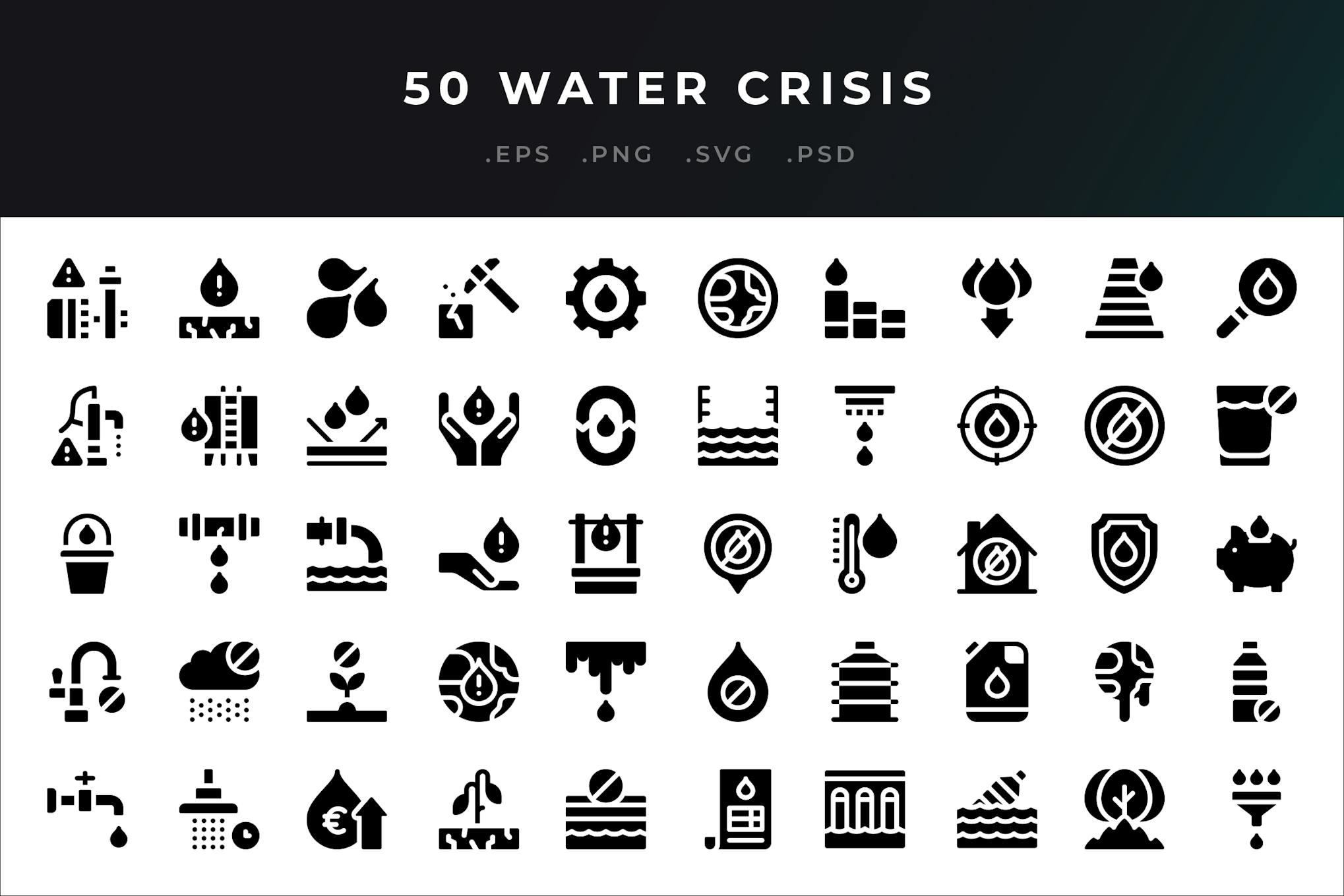 50 Water Crisis Icons