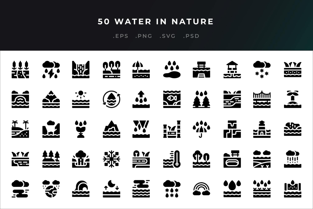 50 Water In Nature Icons