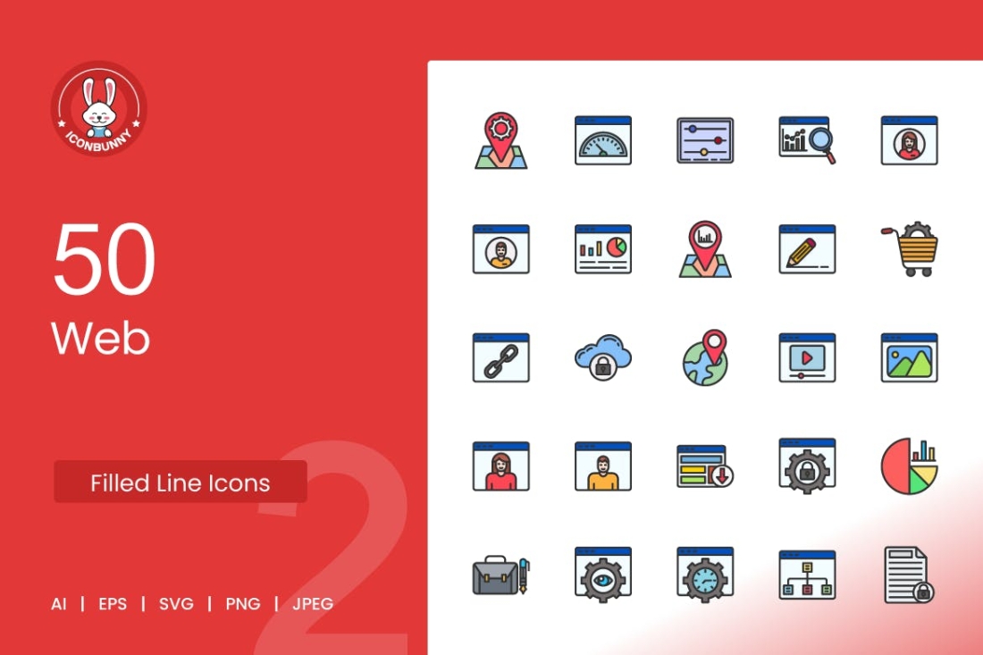 50 Web Filled Line Icons