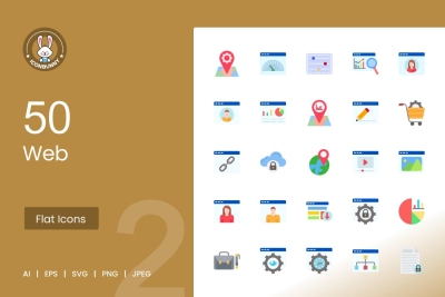 50 Web Flat Multicolor Icons
