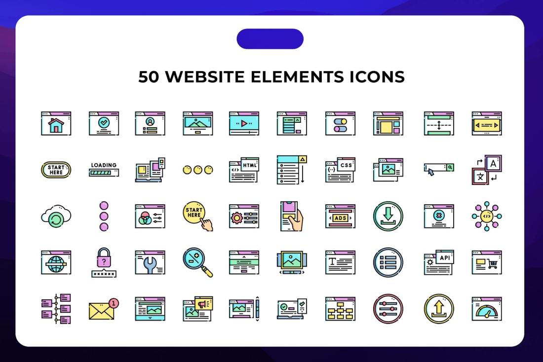 50 Website Elements Icons