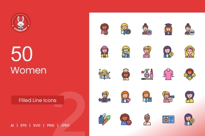 50 Women Filled Line Icons