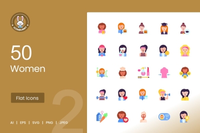 50 Women Flat Multicolor Icons