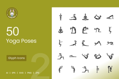50 Yoga Poses Glyph Icons