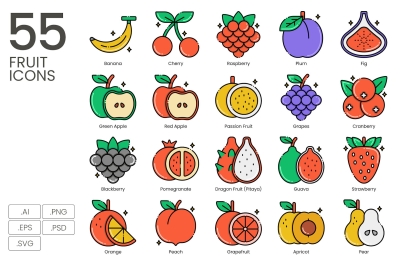55 Fruits Icons - Aesthetics Series