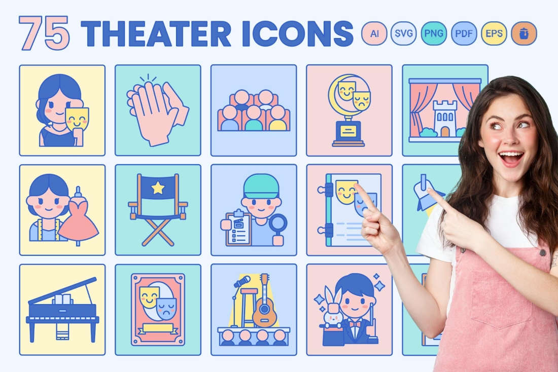 75 Theater Icons - Indigo Series