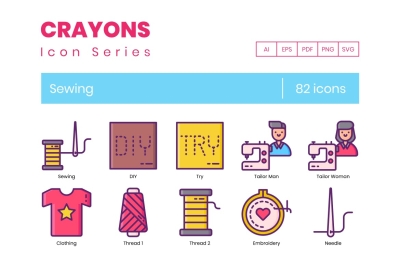 82 Sewing Icons - Crayons Series