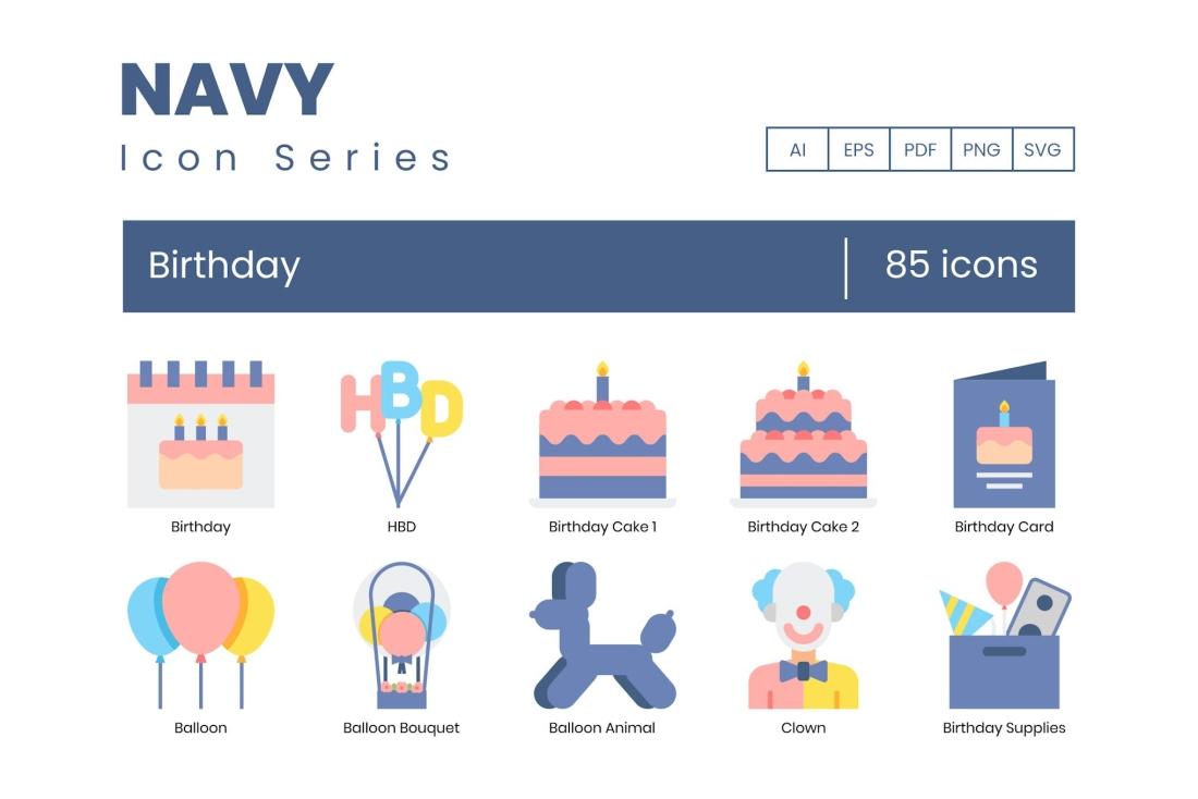 85 Birthday Icons - Navy Series