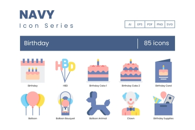 85 Birthday Icons - Navy Series