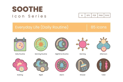 85 Everyday Life Daily Routine Icons - Soothe Seri