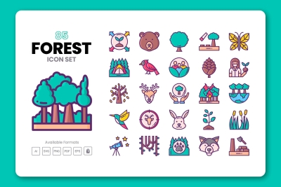 85 Forest Icons - Crayons Series
