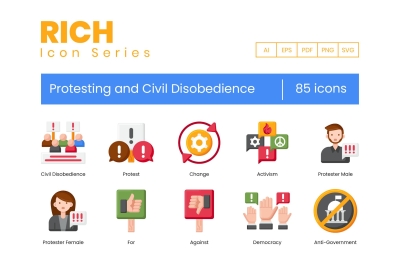 85 Protesting and Civil Disobedience Icons - Rich