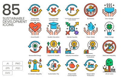 85 Sustainable Development Icons - Aesthetics Seri