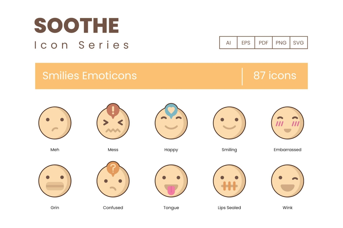 87 Smilies Emoticons Icons - Soothe Series