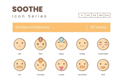 87 Smilies Emoticons Icons - Soothe Series