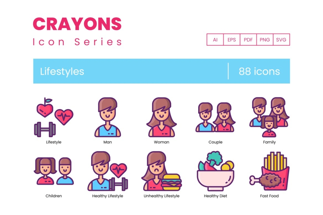 88 Lifestyles Icons - Crayons Series
