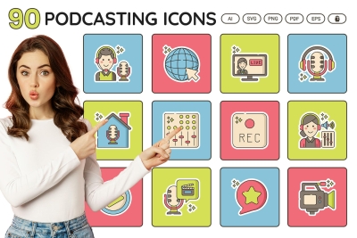 90 Podcasting Icons - Hazel Series