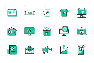 Advertising and Finance, Promotion - Line Icons