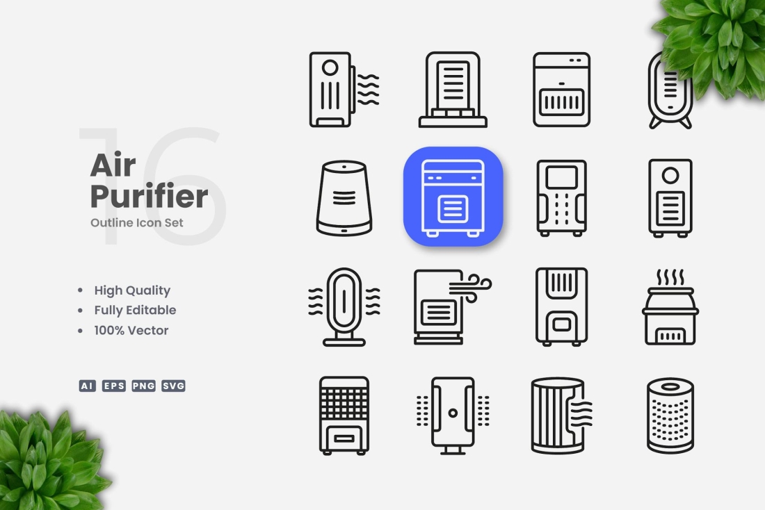 Air Purifier Outline Icons