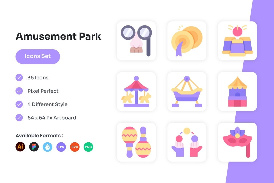 Amusement Park Icons Set