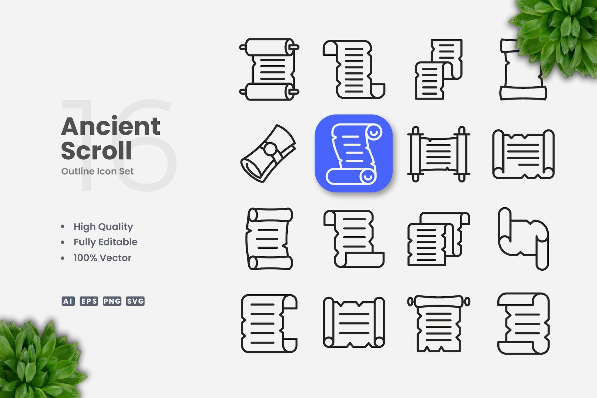 Ancient Scroll Outline Icons