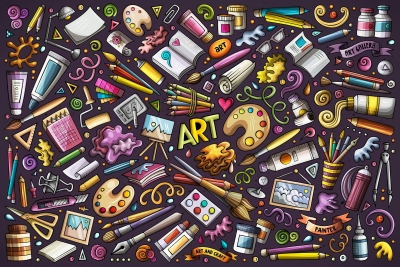 Art Supplies Cartoon Objects Set